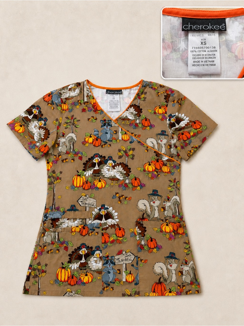 Cute Cherokee women’s Thanksgiving scrub top in size XS